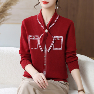 速发中年妈妈秋装针织外秋衣衫穿年袖春秋打底衫洋气中老长装上衣