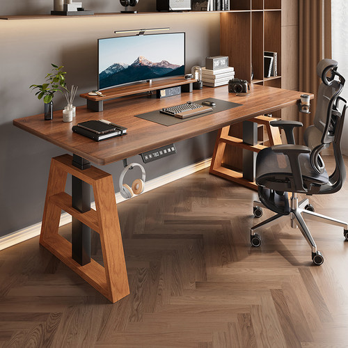 速发实木电脑升降桌智学双电脑桌电动台桌子家用能习桌办公桌书桌