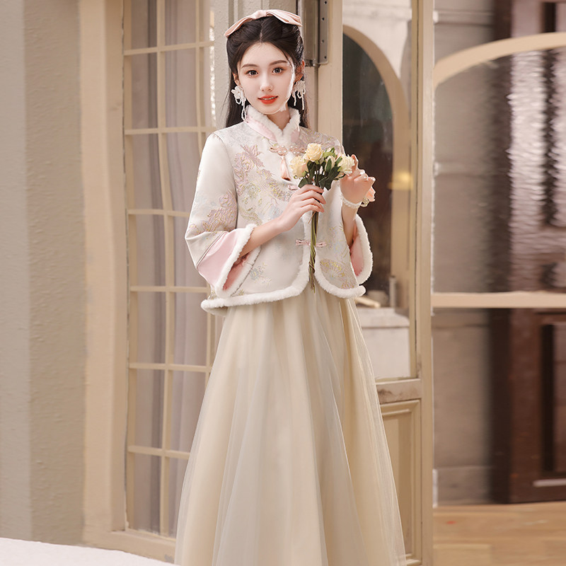 速发伴娘服秋冬款20款5新款冬季汉服姐妹冬礼服冬大码团2日常可穿