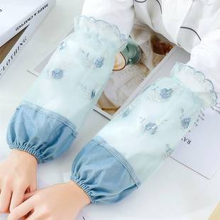 绣工作百搭成人套长筒袖 套上班袖 蕾丝头花士防污袖 速发秋冬天薄款