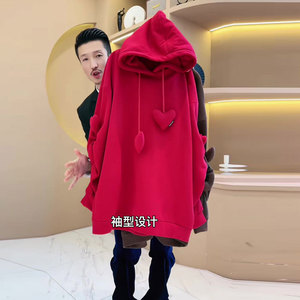加绒加厚连帽套头保暖卫衣百搭减龄时尚休闲宽松卫衣女装冬季新款