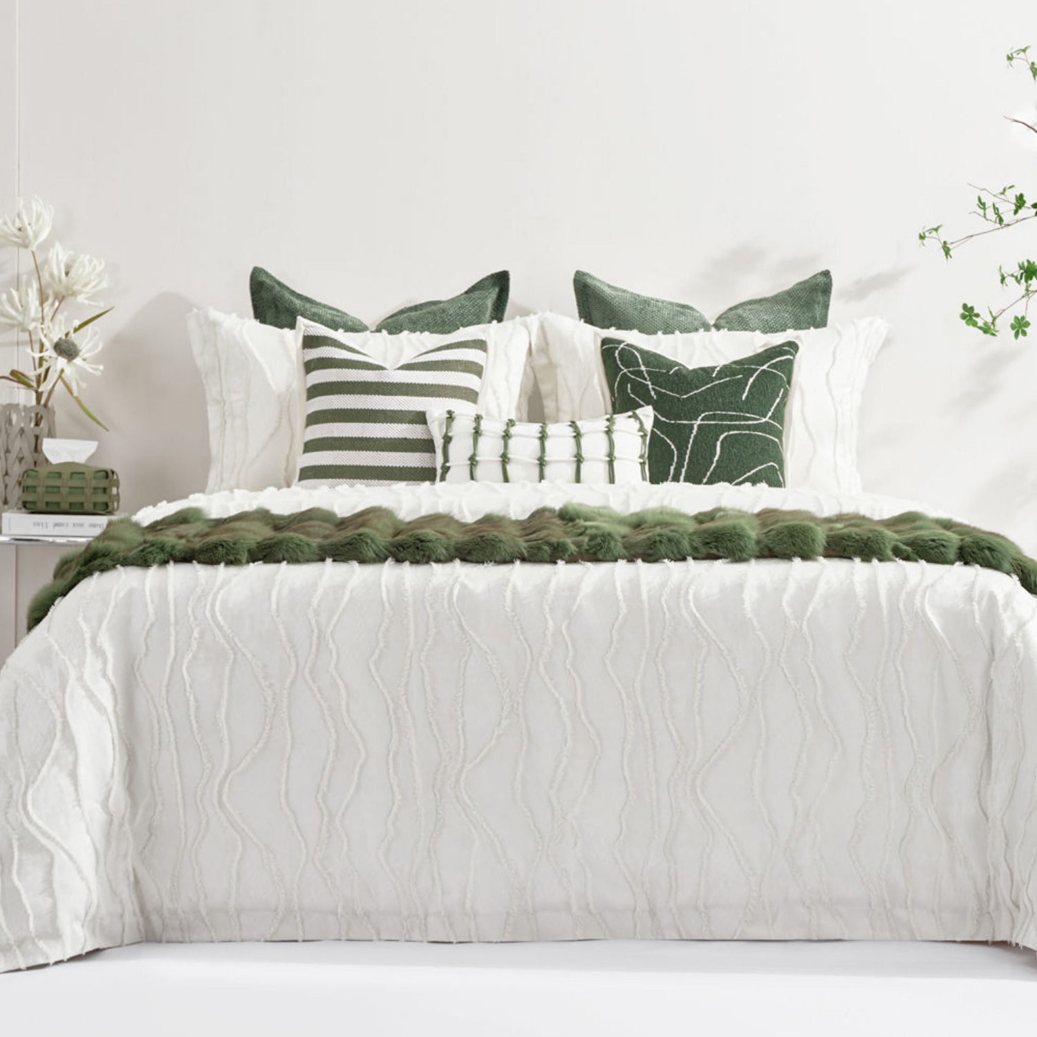 床笠款10件套轻奢绿色系样板房间