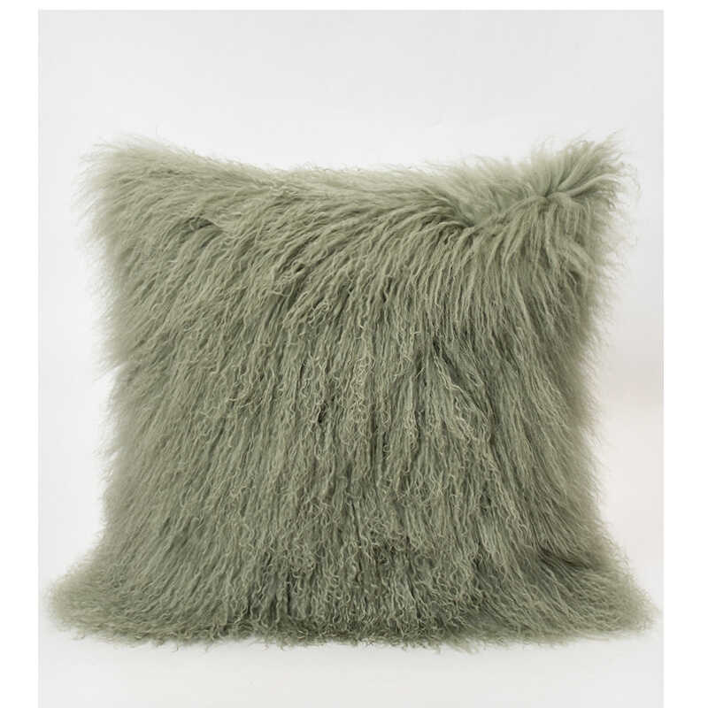 轻奢滩羊毛抹茶绿色别墅靠垫抱枕