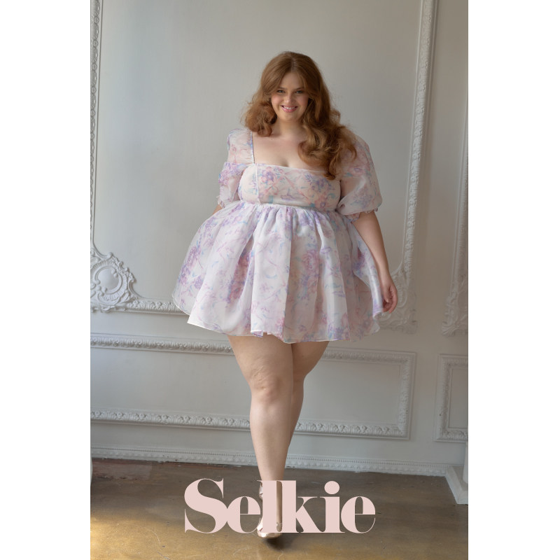 【经典泡芙裙】Selkie collection 白底紫罗兰印花 泡泡袖连衣裙