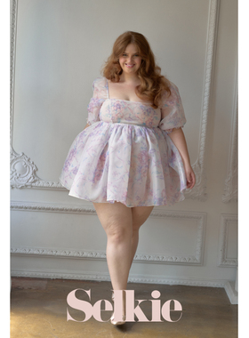 【经典泡芙裙】Selkie collection 白底紫罗兰印花 泡泡袖连衣裙