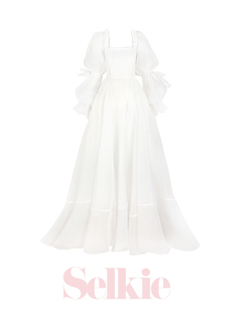 thumbnail for Ivory White Wedding Trailing Dress Selkie Collection