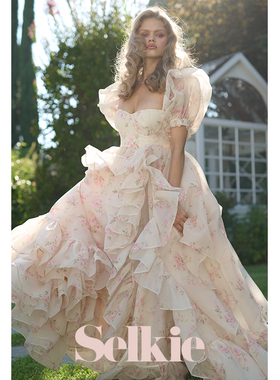 【经典礼服】Selkie collection奶白底花瓣印花白粉色礼服裙副纱