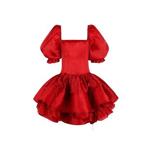 圣诞特辑|星星裙 浆果红束腰蓬蓬裙迷你连衣裙 Selkie collection