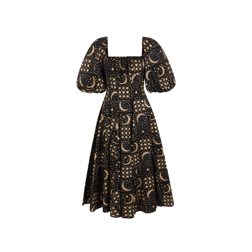 Selkie黑底星月棋盘格茶歇裙