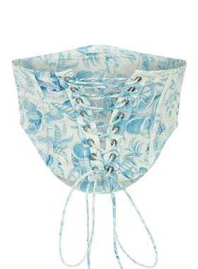 【百搭束腰】Selkie collection 复古瓷艺印花 蓝色 后背绑带