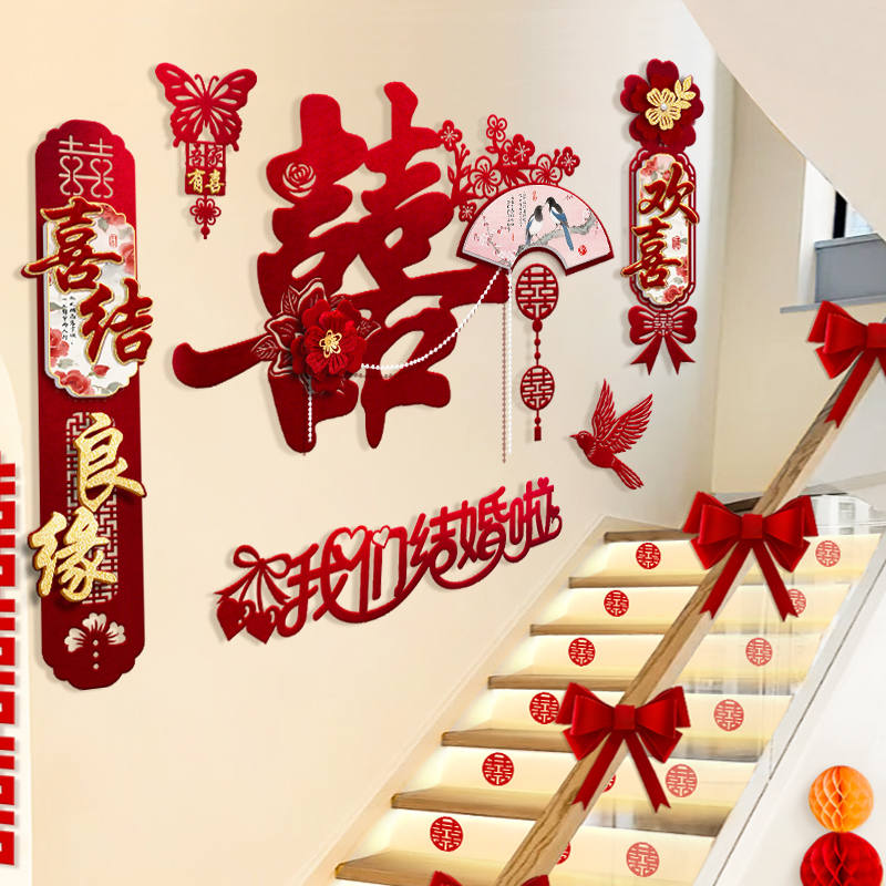 婚房布置客厅沙发背景墙丝绒布男方女方新房间卧室床头高级感装饰