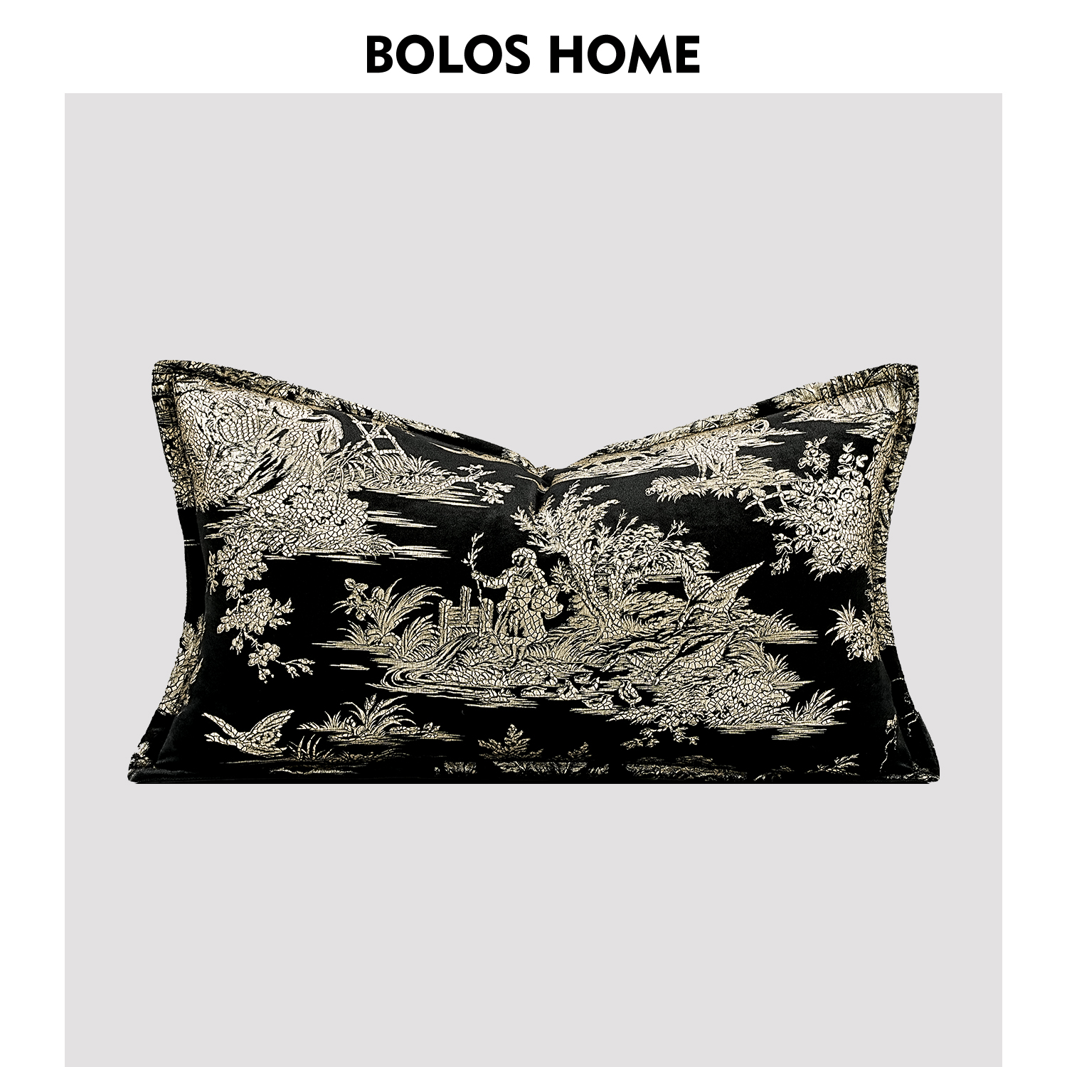 BOLOS家居轻奢高级感抱枕客厅沙发样板间新中式黑金压线靠垫靠枕