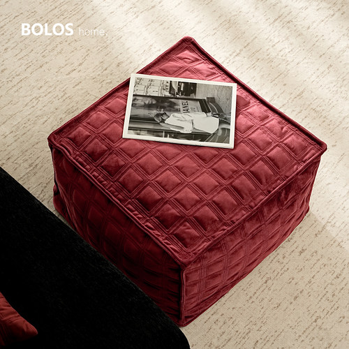 BOLOS HOME现代简约轻奢酒红色可拆洗家用蒲团坐垫矮凳子露台脚墩