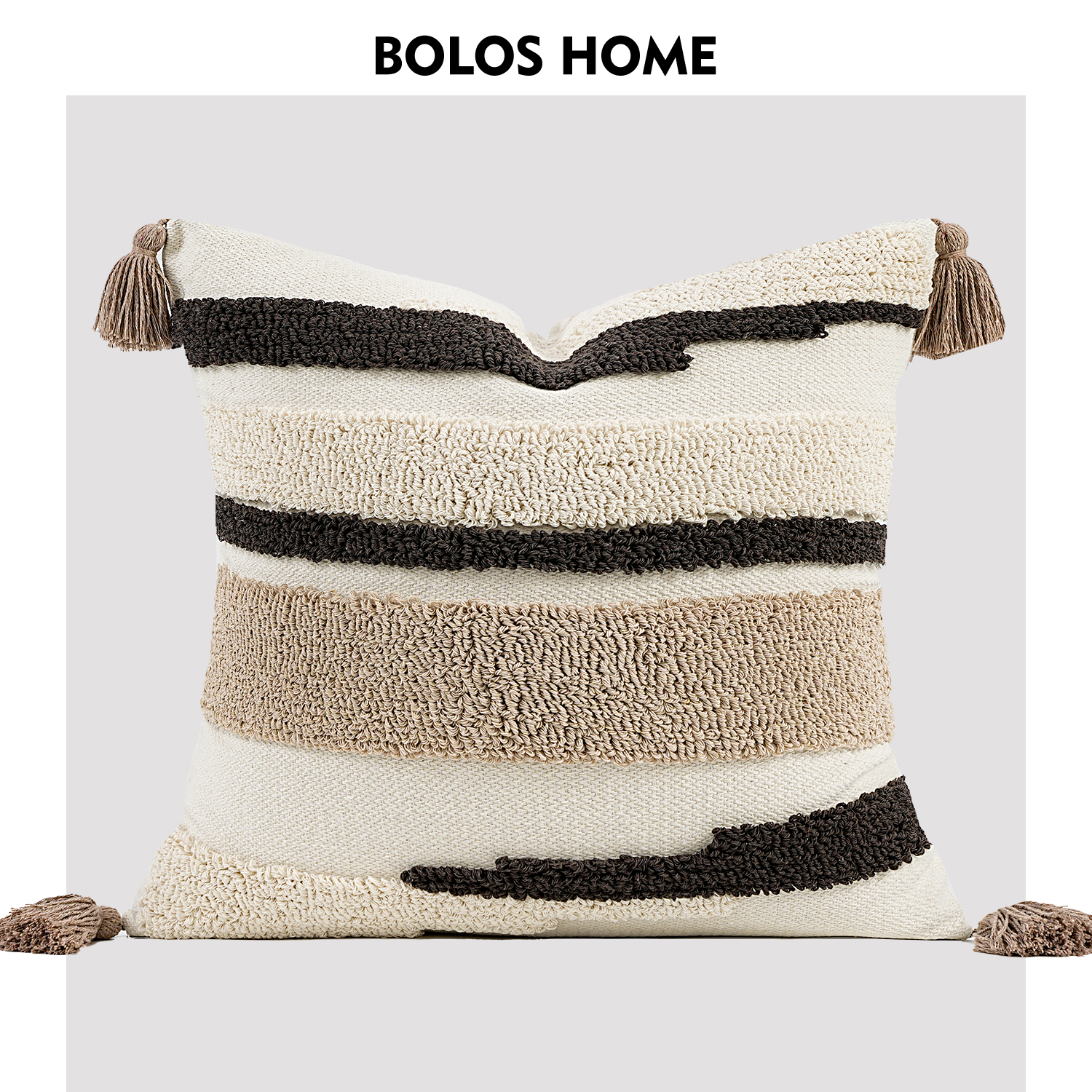 柏洛斯现代简约中古咖色抱枕北欧样板间植毛高级感沙发抱枕靠背垫