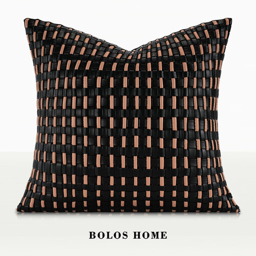 柏洛斯Luxury橙黑手工编织轻奢高级酒店样板间床头靠垫沙发抱枕芯