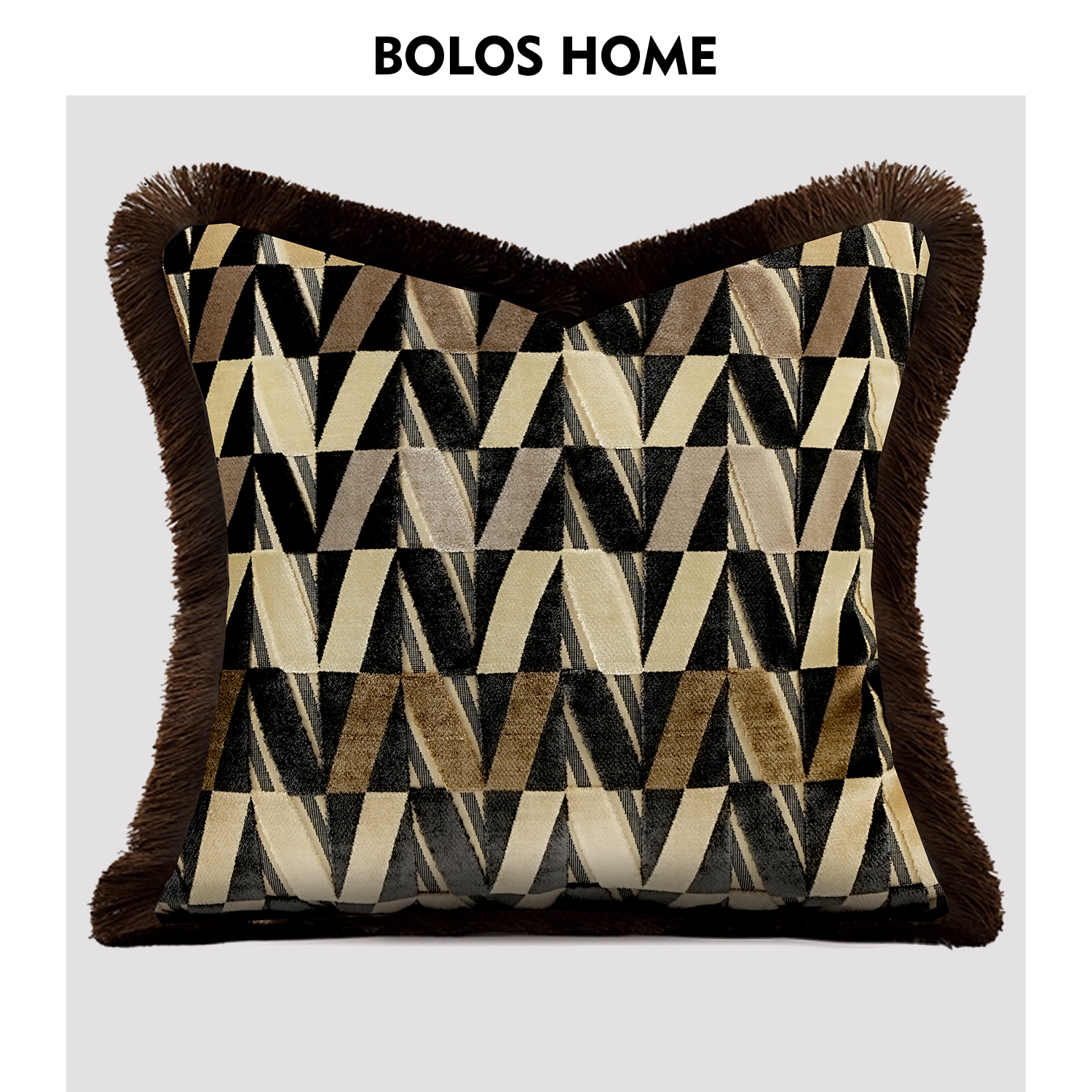 BOLOS HOME中古海派老钱风轻奢黑咖抽象几何纹沙发长腰枕床头背靠