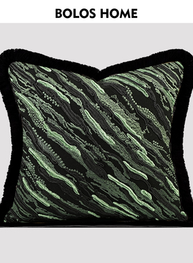 BOLOS HOME青云高级绿色提花刺绣靠垫腰枕样板房沙发抱枕床头背靠