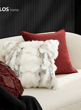 柏洛斯Dazzle『璀璨』现代轻奢风红色丝绒沙发卧室抱枕腰靠样板间