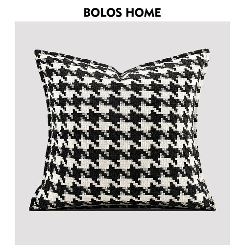 BOLOS HOME 轻奢经典黑白千鸟格抱枕样板间定制客厅沙发卧室靠垫