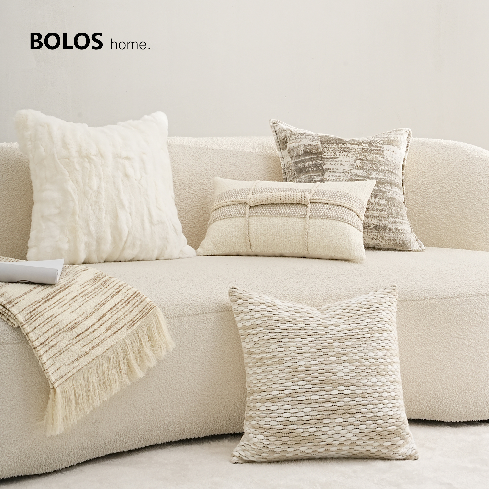 柏洛斯Gleamy『流光』现代诧寂风咖色棉麻沙发卧室抱枕腰靠样板间