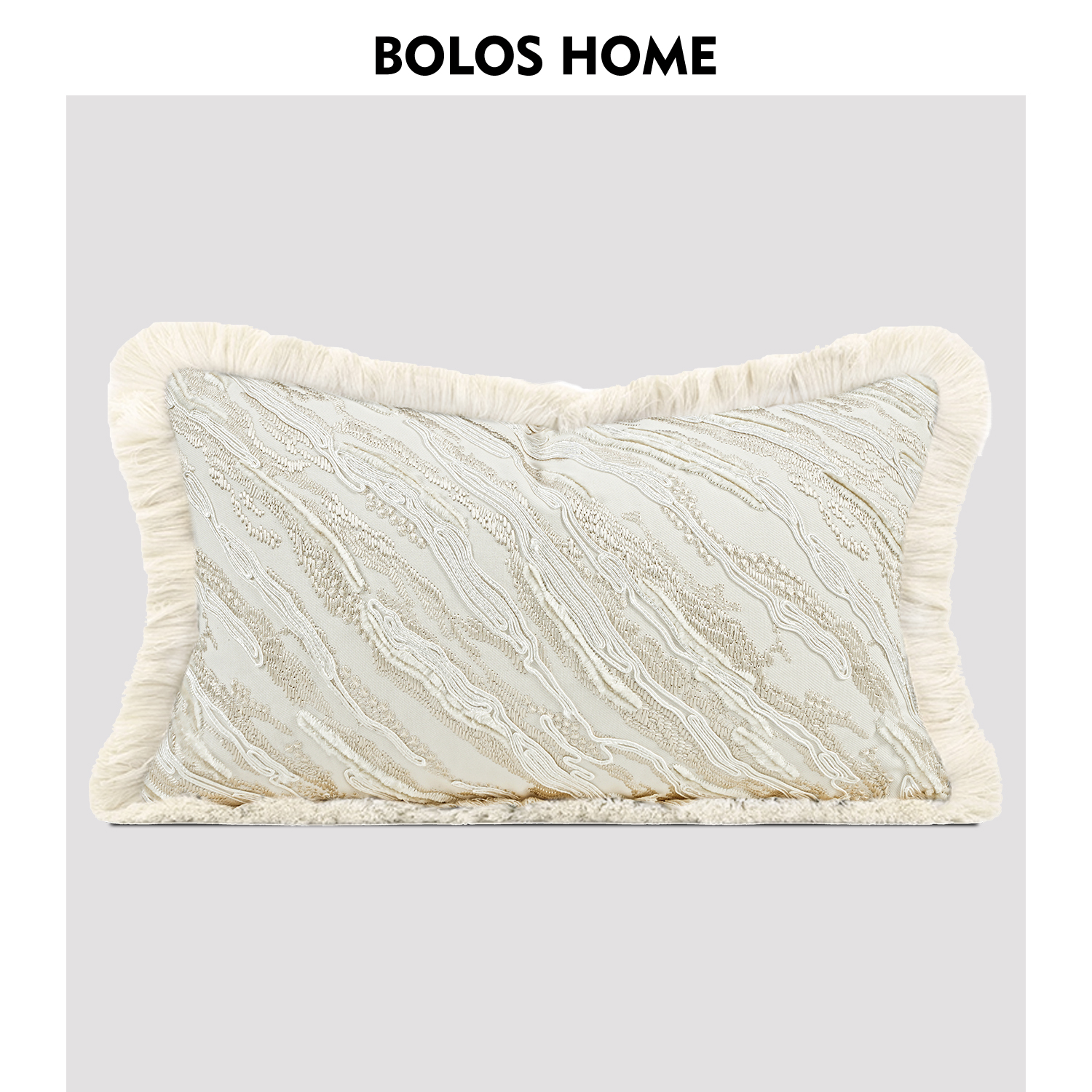 BOLOS家居样板间米白色刺绣云纹轻奢高级感腰枕沙发背靠软装抱枕