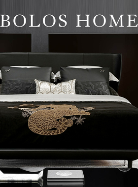 柏洛斯Electrum『黑金』轻奢高端金钱豹系列床头酒店样板间腰靠枕