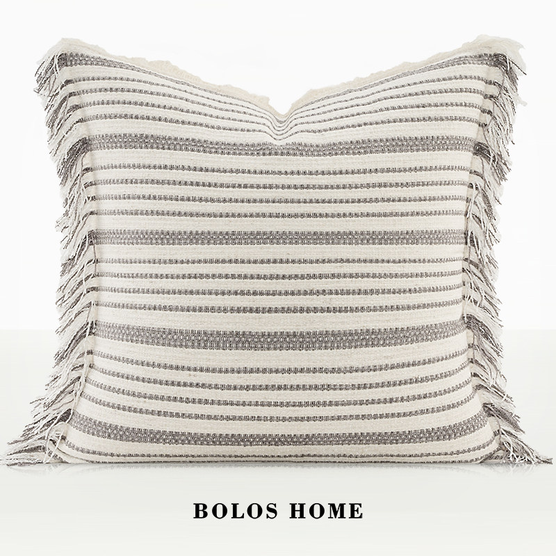 柏洛斯轻奢现代亚麻几何条纹流苏高级感样板房客厅沙发抱枕靠枕,居家布艺,靠垫/抱枕,淘宝优惠券,粉丝福利购,淘宝优惠卷