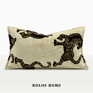 柏洛斯 轻奢系列老虎提花高端酒店客厅沙发长条腰靠枕 虎虎生威