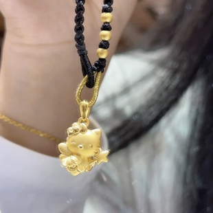 足金999hello kitty项链吊坠黄金KT猫蝴蝶结送女友老婆七夕礼物