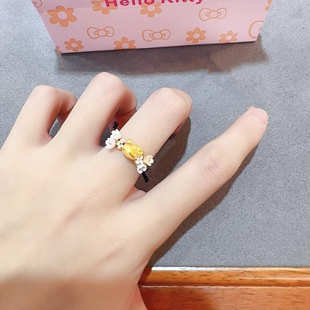 hello kitty黄金戒指足金999凯蒂猫kt猫指环送女友七夕情人节礼物