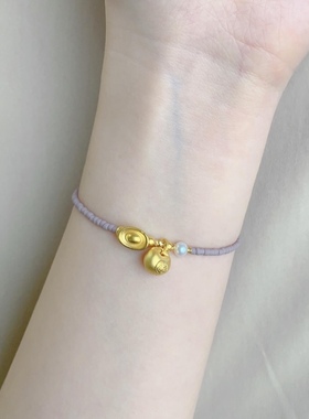 黄金小胖福手链金坨坨足金999元宝手串送女友老婆七夕情人节礼物