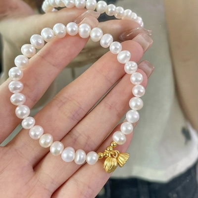 古法小金珠纯金黄金足金999莲蓬女手串送女友老婆七夕情人节礼物