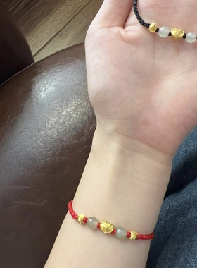 新款纯金黄金足金999福锁福牌手链红绳送女友老婆七夕情人节礼物
