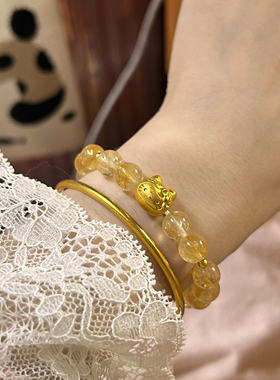 黄金九尾狐kitty足金999凯蒂猫KT转运珠手链 送女友老婆七夕礼物