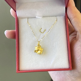 足金999hello kitty项链吊坠黄金KT猫蝴蝶结送女友老婆七夕礼物