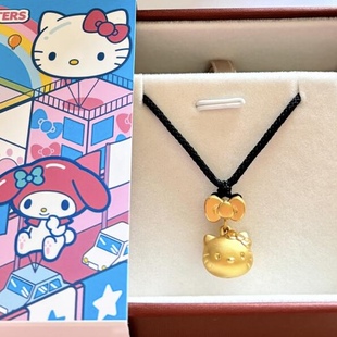 足金999hello kitty项链吊坠黄金KT猫蝴蝶结送女友老婆七夕礼物