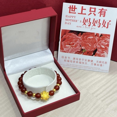 正品纯金新款黄金莲花转运珠手链女3D足金999妈妈手串母亲节礼物