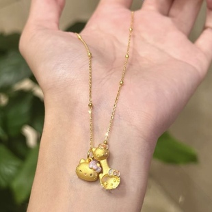 黄金KT勺吊坠足金999凯蒂猫hello kitty项链女送女友老婆七夕礼物