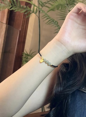 新款纯金黄金足金999福锁福牌手链红绳送女友老婆七夕情人节礼物