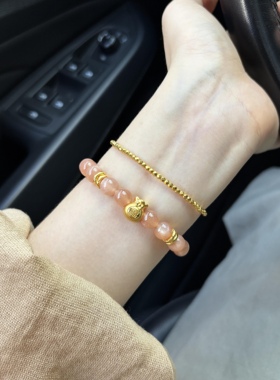 黄金999足金手链招财福袋金珠硬金手串送女友老婆七夕情人节礼物