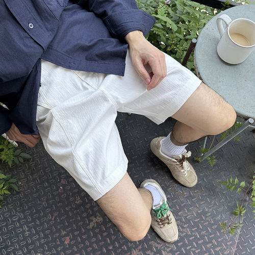 高级感老钱风肌理感牛仔短裤男夏季新款韩简约宽松休闲