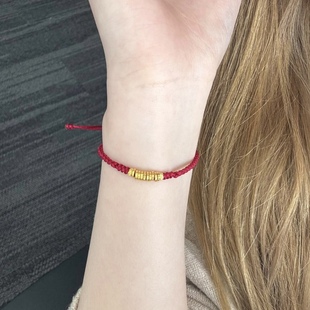 正品新款黄金足金999手链女红绳碎金子小金圈 送女友老婆七夕礼物