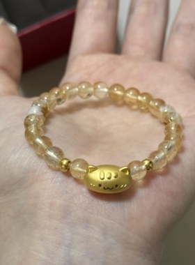黄金足金999法棍猫咪萌宠转运珠手串手链礼物送女友老婆七夕礼物