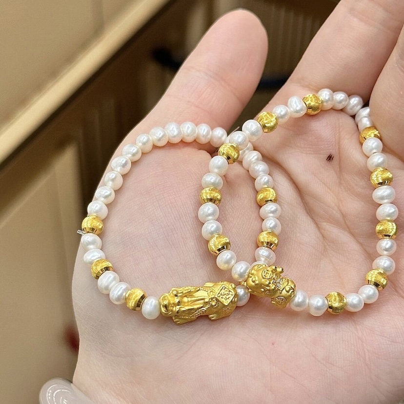 黄金貔貅3D硬金皮丘转运珠手链999足金手串 送女友老婆情人节礼物