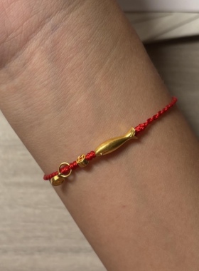 古法黄金小金鱼手链女999足金小鱼手绳送女友老婆七夕情人节礼物