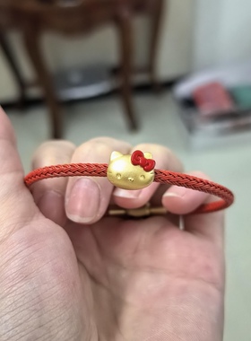 黄金足金999金KT猫手链烤漆猫头蝴蝶结转运珠礼物情人节礼物女孩