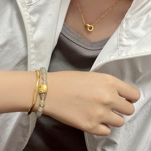 黄金HelloKitty和田玉手串手链女生999足金转运珠蝴蝶结哈喽KT猫