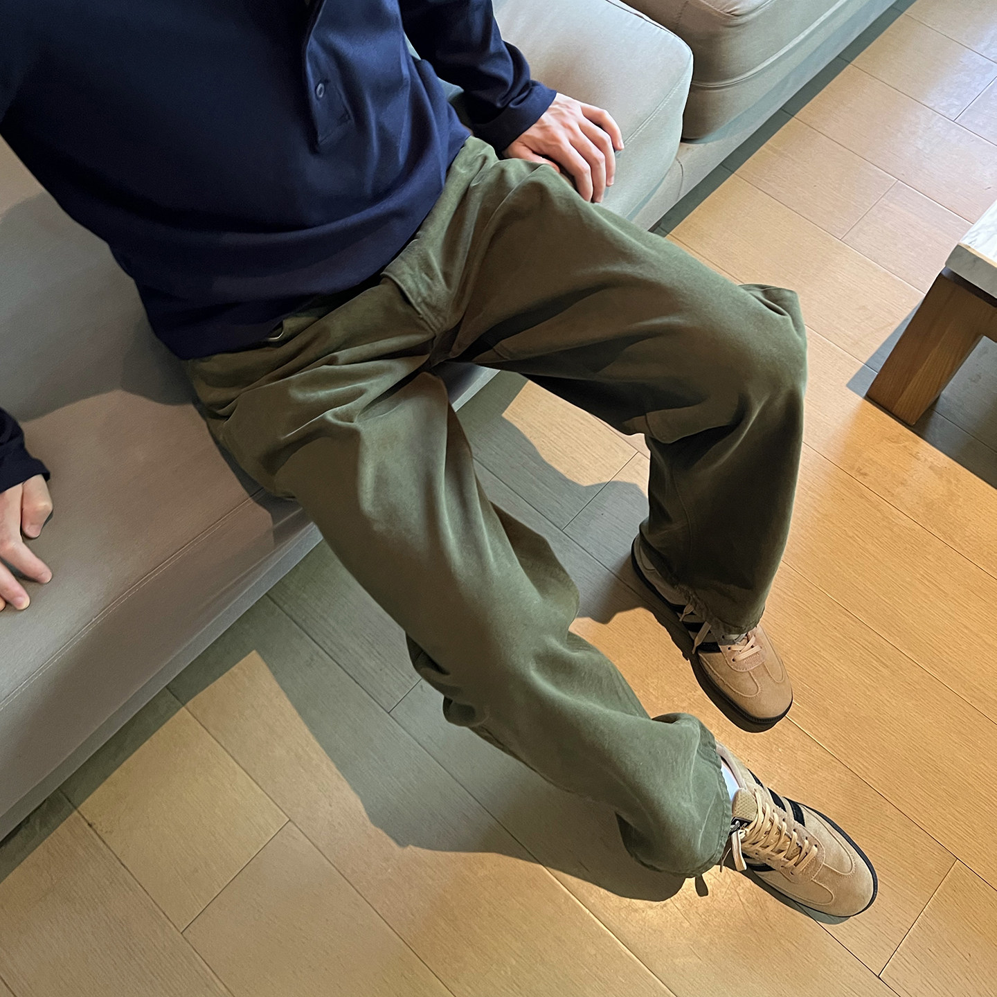 自制秋冬绿色牛仔裤男秋冬新款宽松直筒简约休闲长裤子
