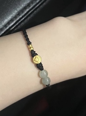 铜钱币古法小金珠999足金黄金纯金手链 送女友老婆七夕情人节礼