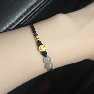 铜钱币古法小金珠999足金黄金纯金手链 送女友老婆七夕情人节礼